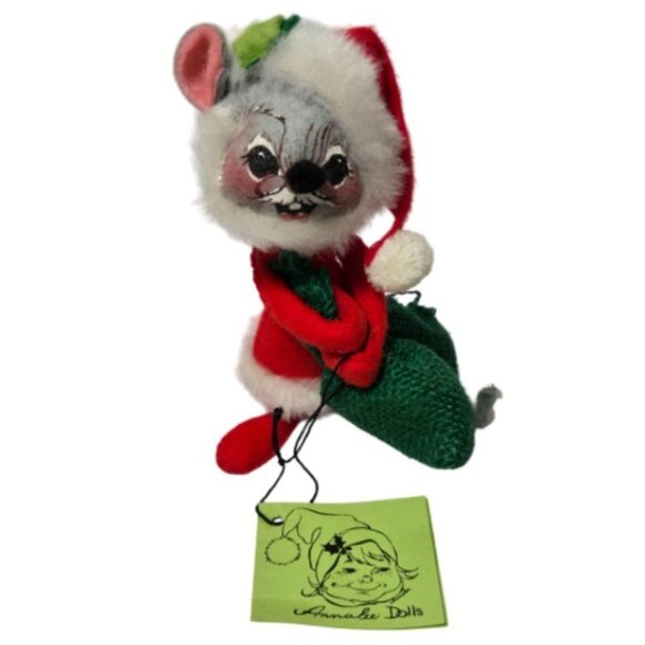 Annalee Dolls 1967 Vintage Christmas Santa Mouse with Green Burlap Sack  - NWT - Picture 5 of 11